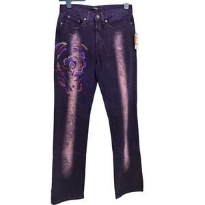 Ferre Purple Embroidered Y2k FILIENES Jeans Size 26x30 Vintage New